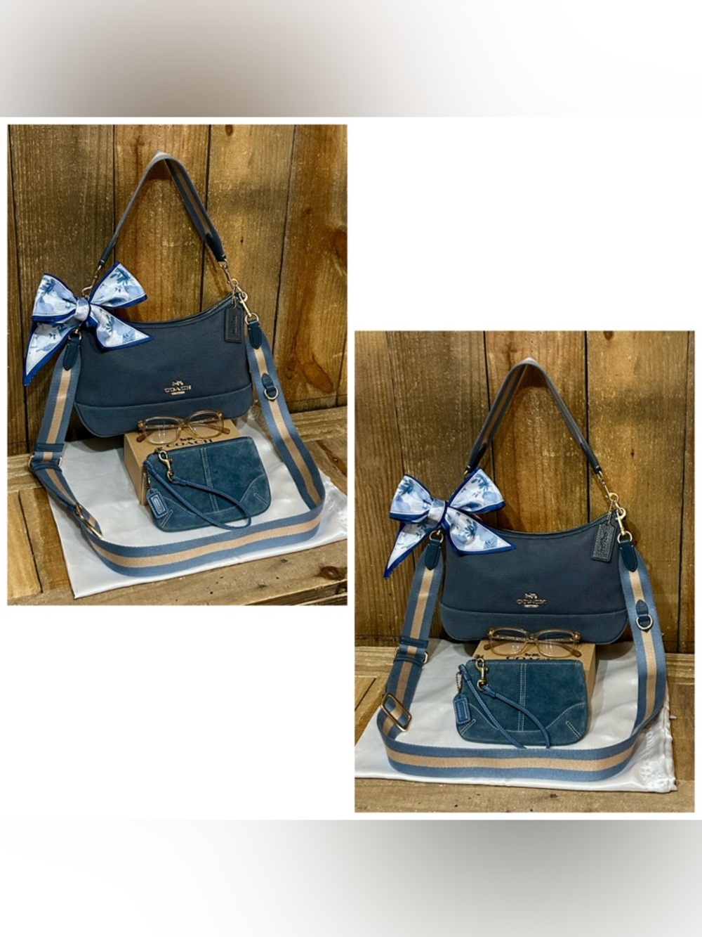 Coach. 5 Piece. Ellis Shoulder Bag with Free Wristlet, Glasses, Scarf & Dust Bag - Picture 11 of 16